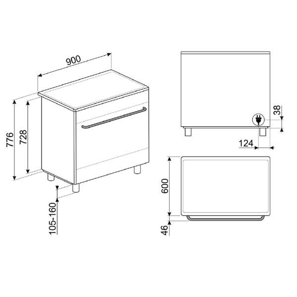 Schéma technique d’un meuble de cuisine avec dimensions