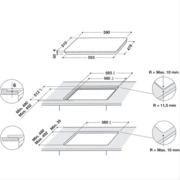 Schéma technique de découpe pour plaque de cuisson
