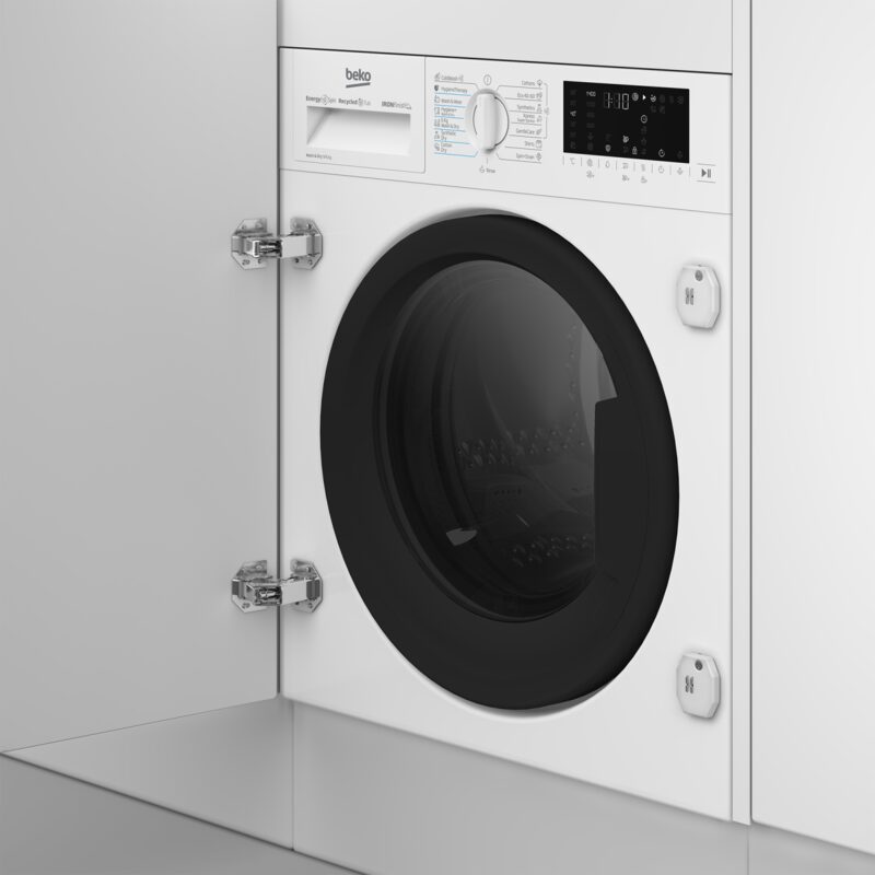 Lave-linge encastrable blanc avec porte ouverte