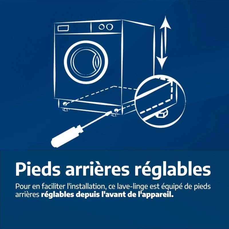 Lave-linge avec pieds arrière réglables facilement