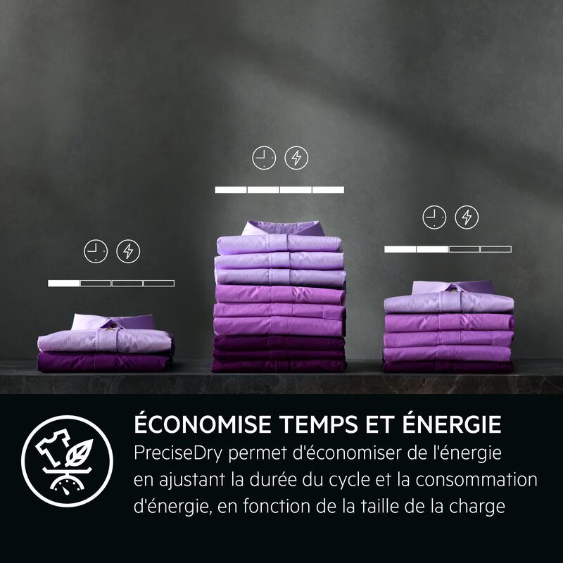 Piles de linge violet, économie temps énergie