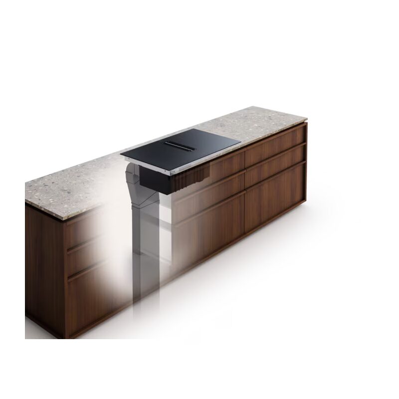 Plaque de cuisson avec hotte intégrée dans îlot cuisine