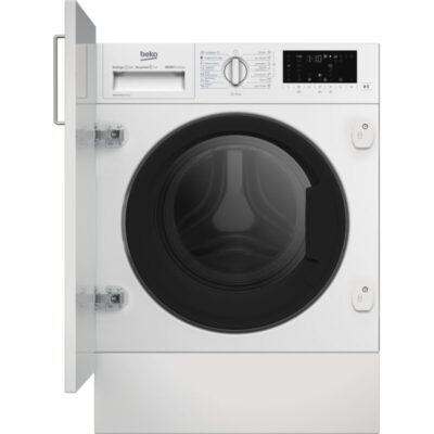 Lave-linge encastrable blanc porte ouverte