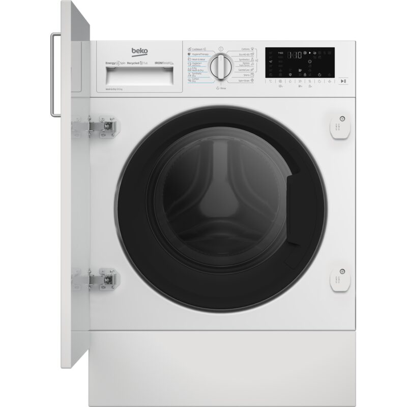 Lave-linge encastrable blanc porte ouverte