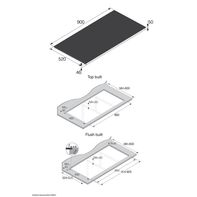 Schéma dimensions plaque de cuisson encastrable