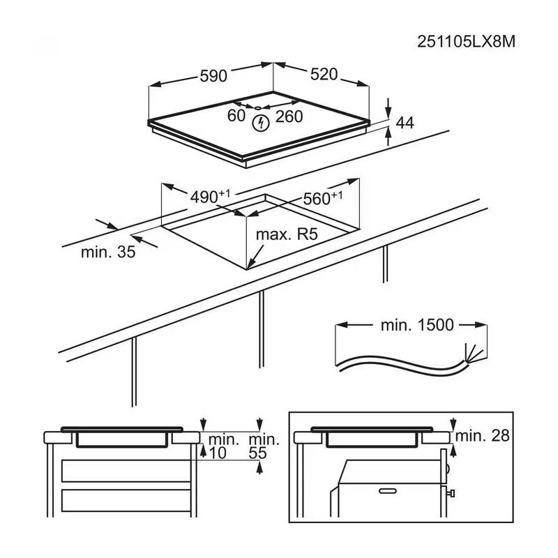 Schéma d’installation d’une plaque de cuisson encastrable