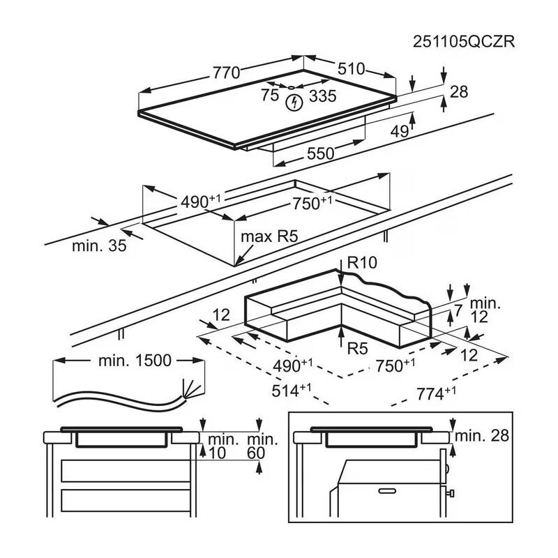 Schéma technique d’installation d’une plaque de cuisson
