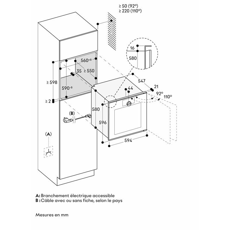 Schéma d’installation encastrée d’un four électrique