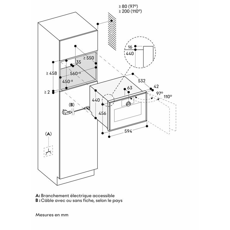 Schéma d’installation encastrée d’un four électrique