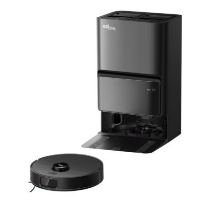 Aspirateur robot noir avec station de charge automatique