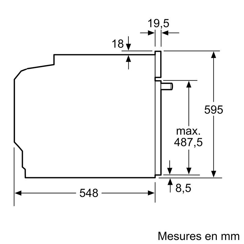 Schéma côté d’un appareil avec mesures en millimètres