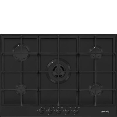 Plaque de cuisson gaz noire à cinq foyers