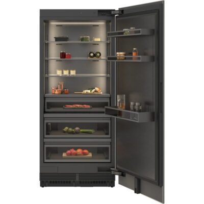 Réfrigérateur moderne ouvert avec aliments à l’intérieur