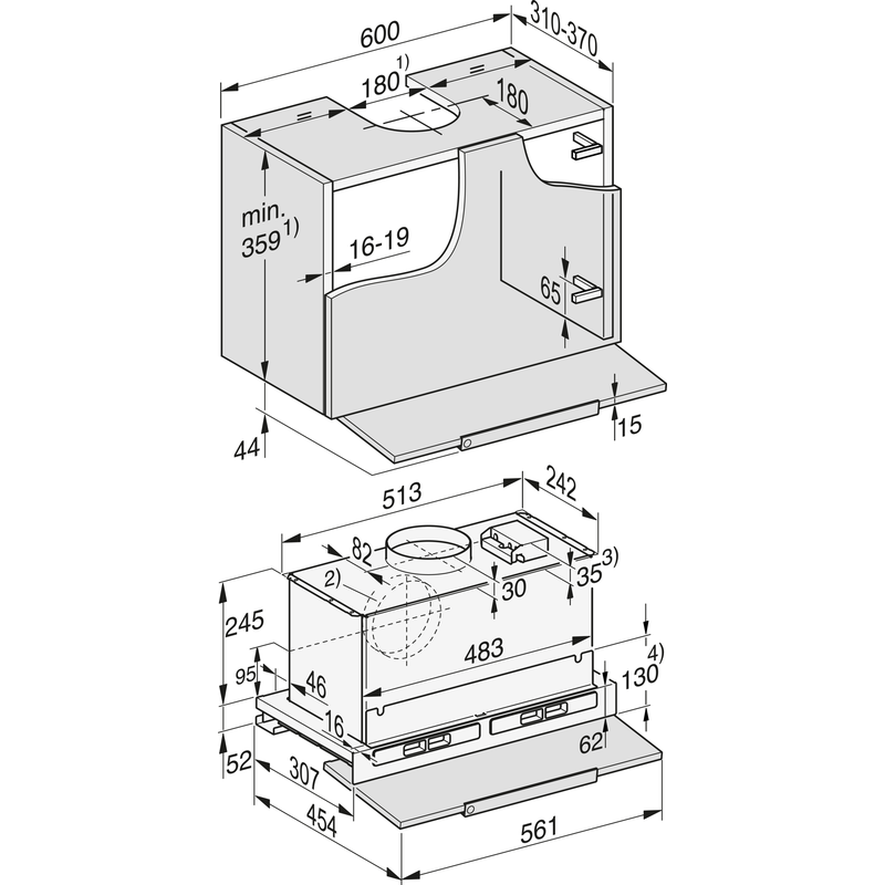 Schéma technique d'installation d'une hotte de cuisine