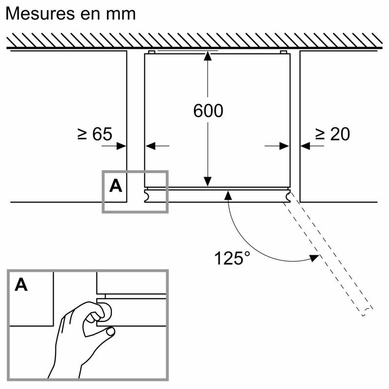 Schéma technique d’installation avec mesures en millimètres.