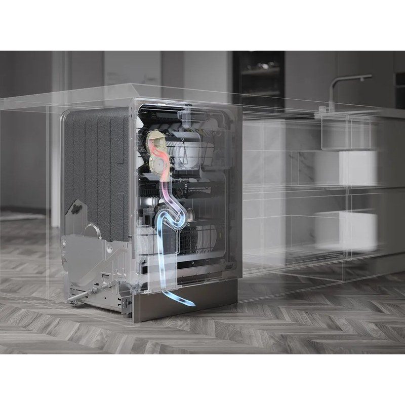 Lave-vaisselle encastré avec système de séchage illustré