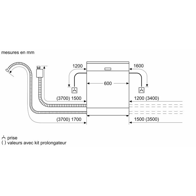 Schéma dimensions installation lave-vaisselle en millimètres