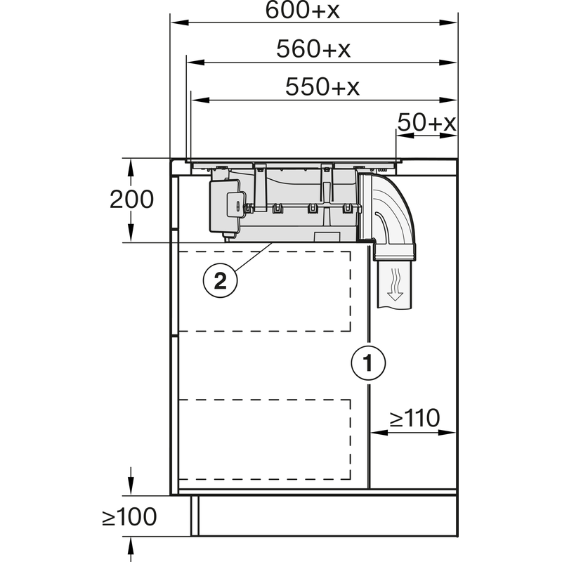 Schéma technique d’installation d’une hotte encastrable