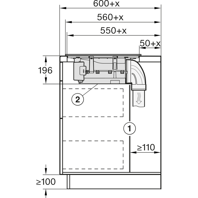 Schéma technique d’installation d’une hotte encastrable
