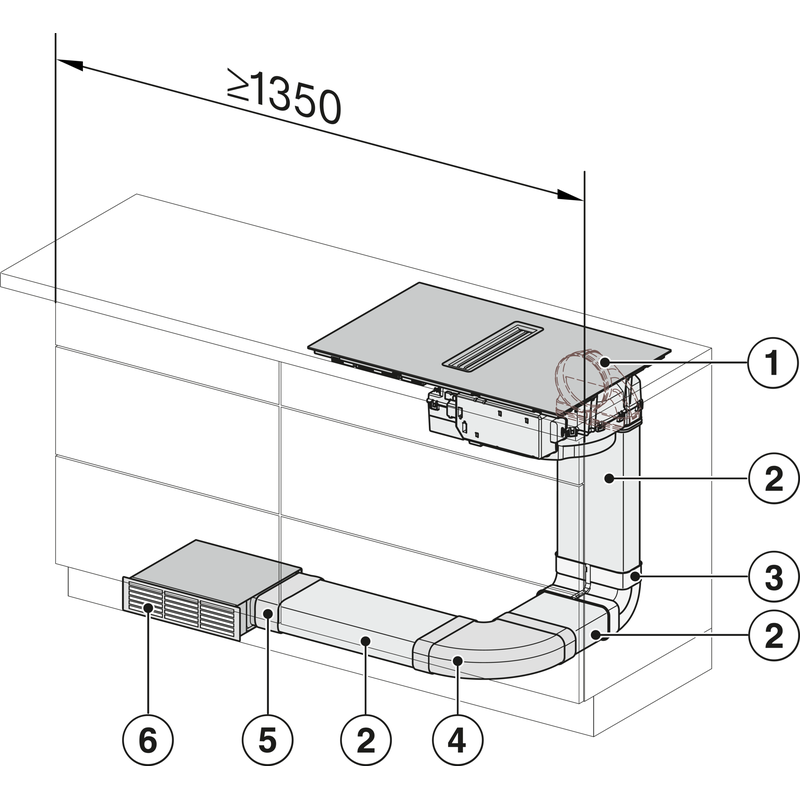 Schéma installation hotte intégrée et conduit d’évacuation