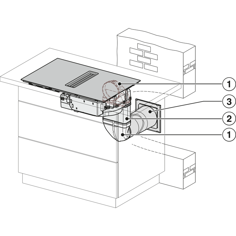Schéma d’installation d’une hotte intégrée au plan de travail