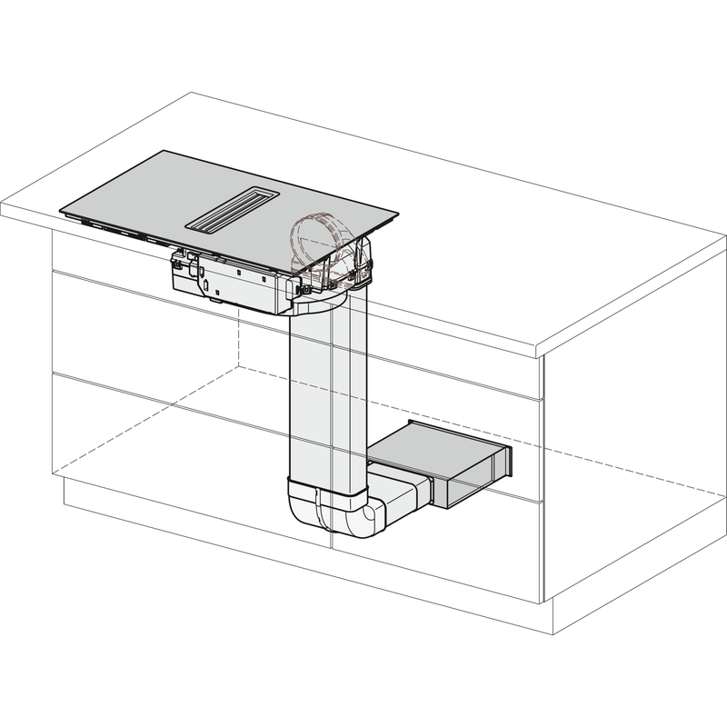 Schéma d’installation d’une hotte intégrée au plan de travail