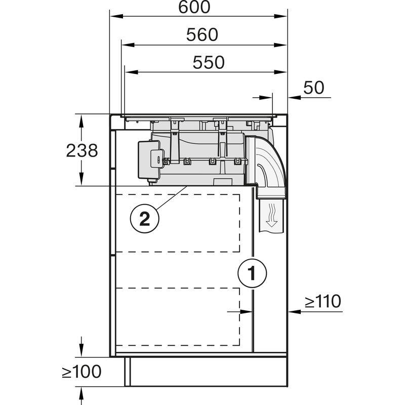 Schéma technique avec mesures d’installation cuisine