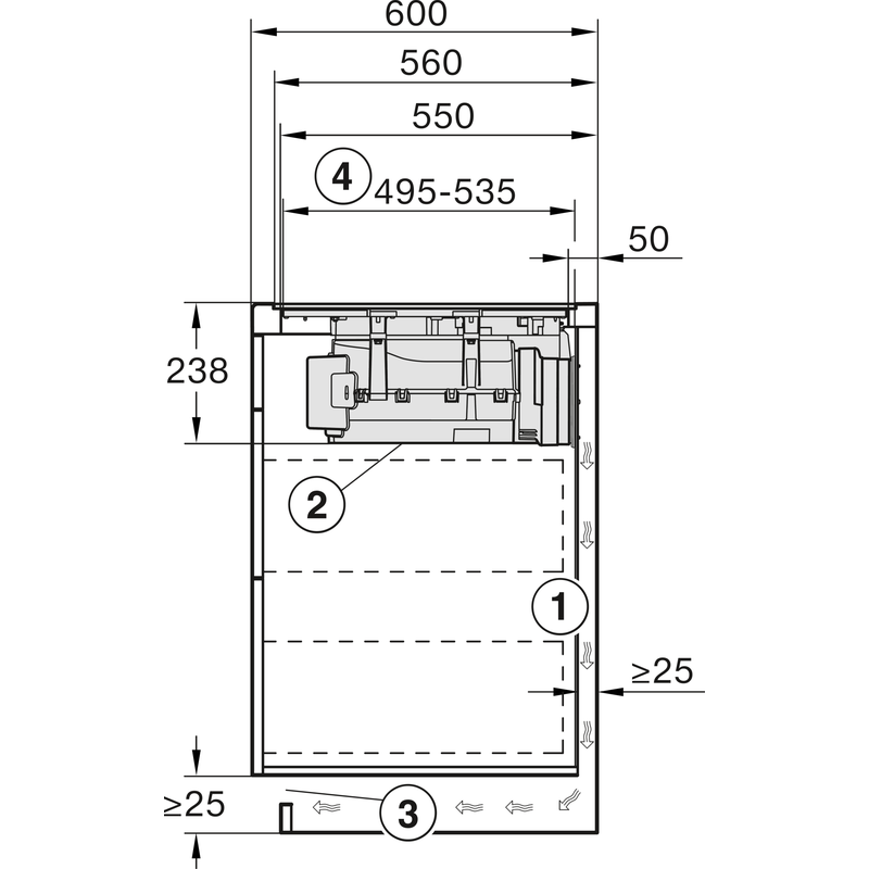 Schéma technique d'installation d'un appareil encastrable