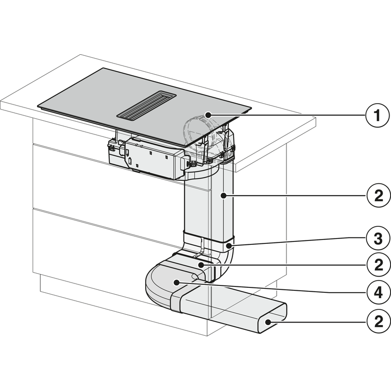 Schéma installation hotte aspirante encastrée cuisine