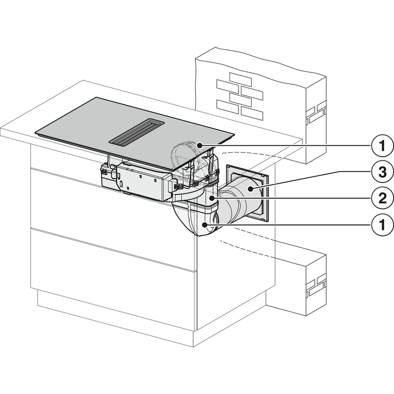 Schéma d’installation d’une hotte aspirante encastrée