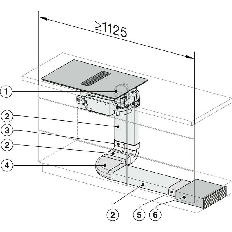 Schéma installation hotte aspirante encastrée cuisine