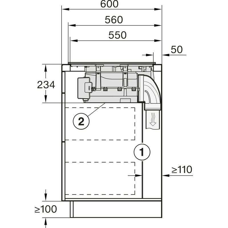 Schéma technique d'installation de hotte de cuisine
