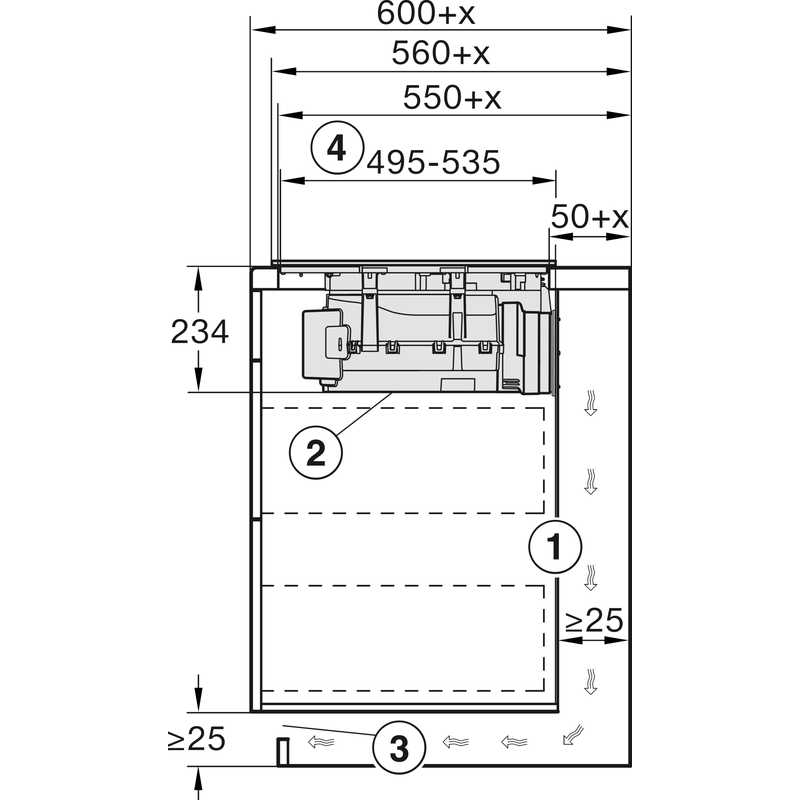 Schéma technique d'installation d'un appareil encastrable.