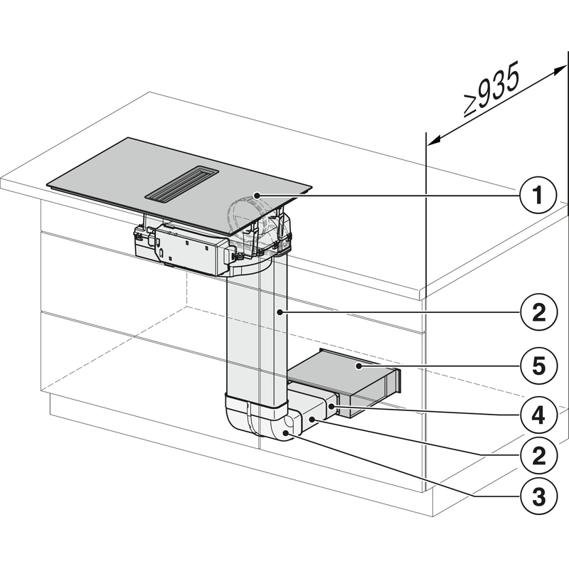 Schéma technique d'une hotte aspirante encastrée