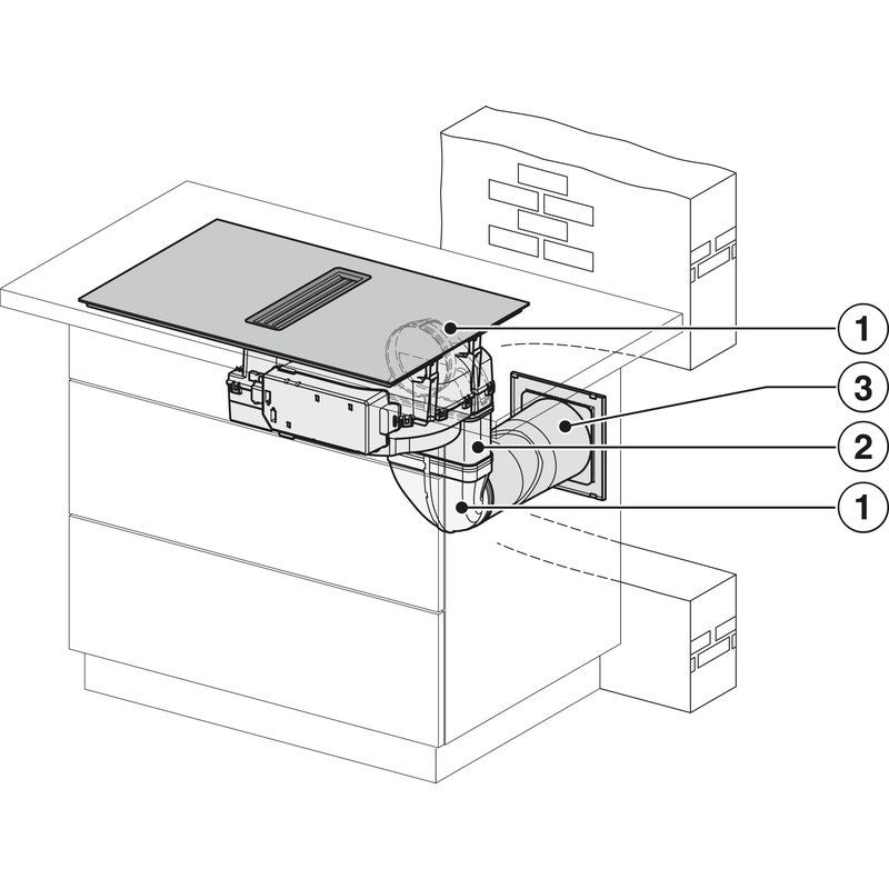 Schéma d’installation d’une hotte de cuisine encastrée