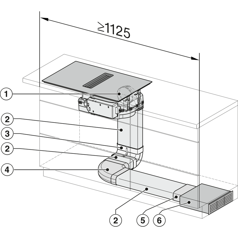 Schéma d’installation d’une hotte encastrée de cuisine