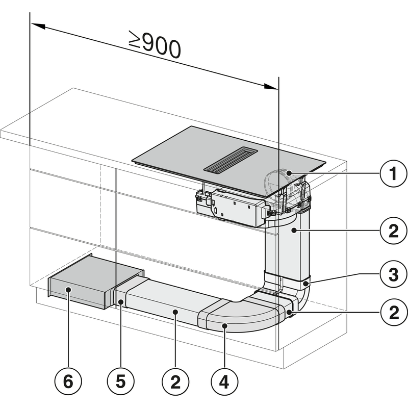 Schéma installation hotte aspirante encastrable cuisine