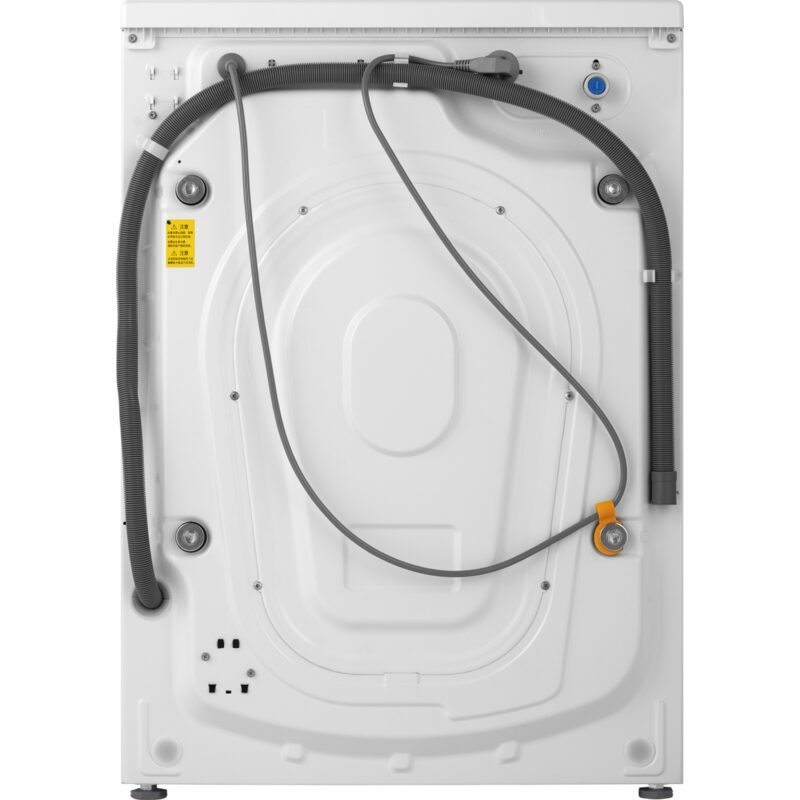 Arrière d’une machine à laver blanche