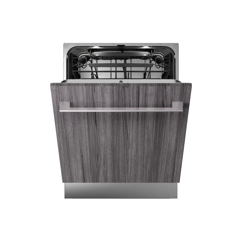 Lave-vaisselle encastrable gris porte ouverte