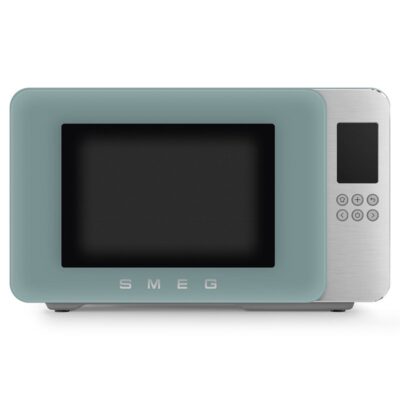 Four micro-ondes design bleu et argent Smeg
