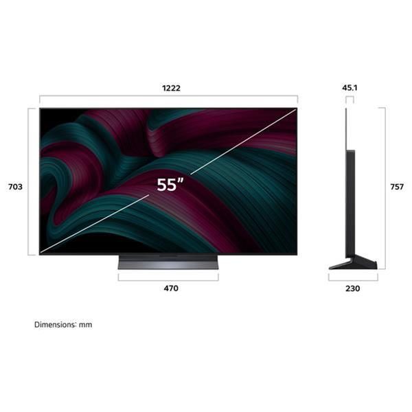Téléviseur 55 pouces avec dimensions en millimètres