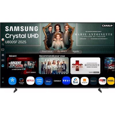 Téléviseur Samsung Crystal UHD affichant interface Smart TV