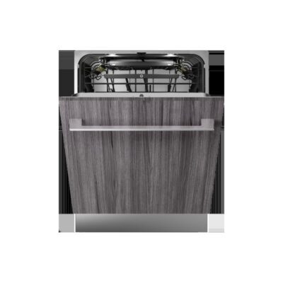 Lave-vaisselle encastrable gris porte bois ouverte