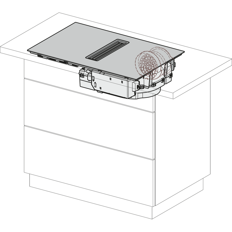 Schéma d’une plaque de cuisson avec hotte intégrée