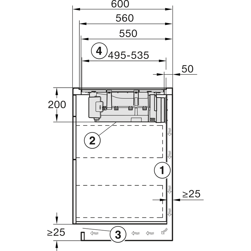 Schéma technique d’installation de four encastrable