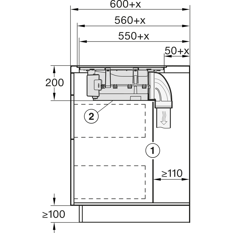 Schéma technique d'installation de hotte encastrable