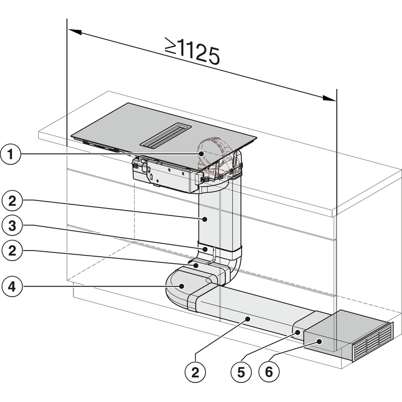 Schéma installation hotte aspirante encastrée cuisine