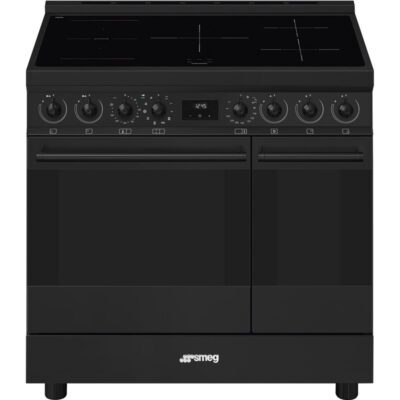 smeg c92ipn2 piano de cuisson 90 cm induction 5 foyers double four pyrolyse noir mat