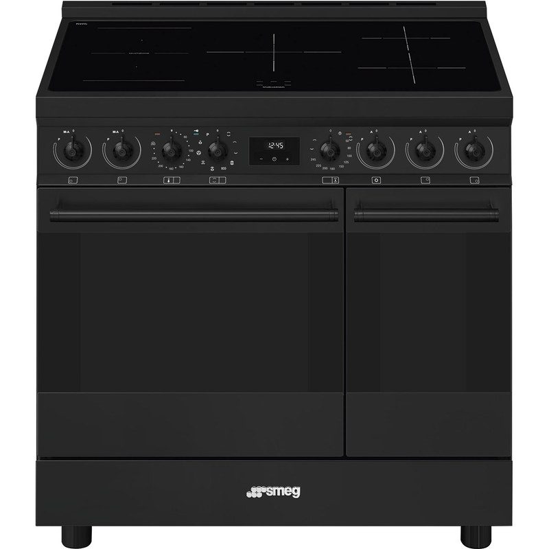 smeg c92ipn2 piano de cuisson 90 cm induction 5 foyers double four pyrolyse noir mat
