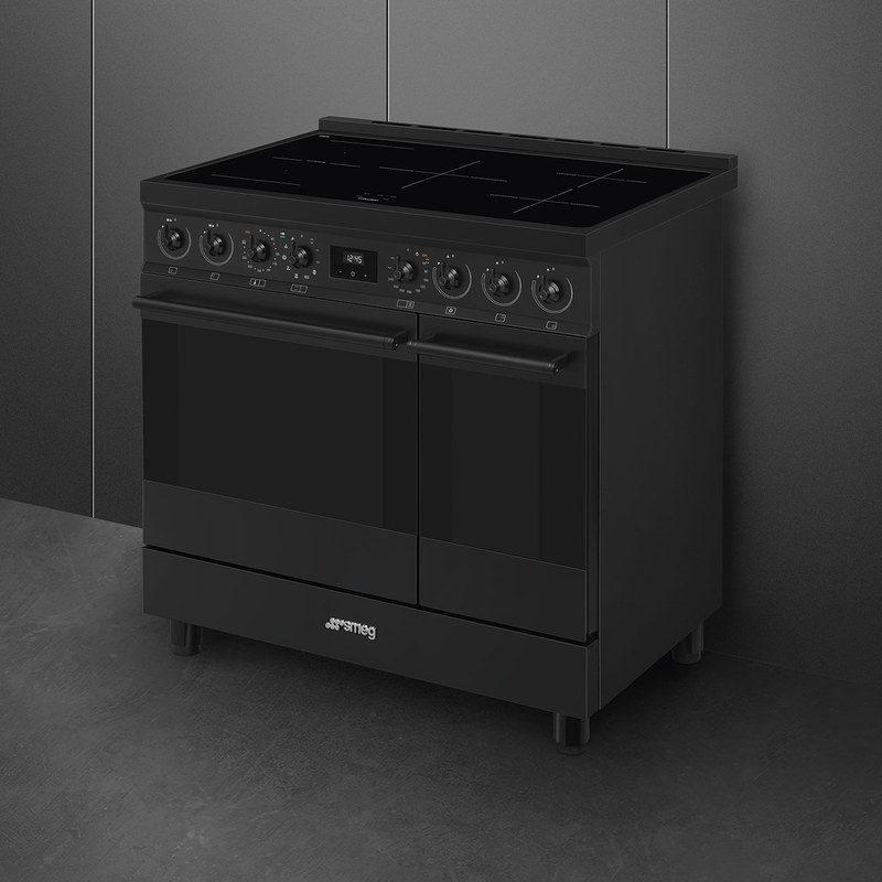 smeg c92ipn2 piano de cuisson 90 cm induction 5 foyers double four pyrolyse noir mat
